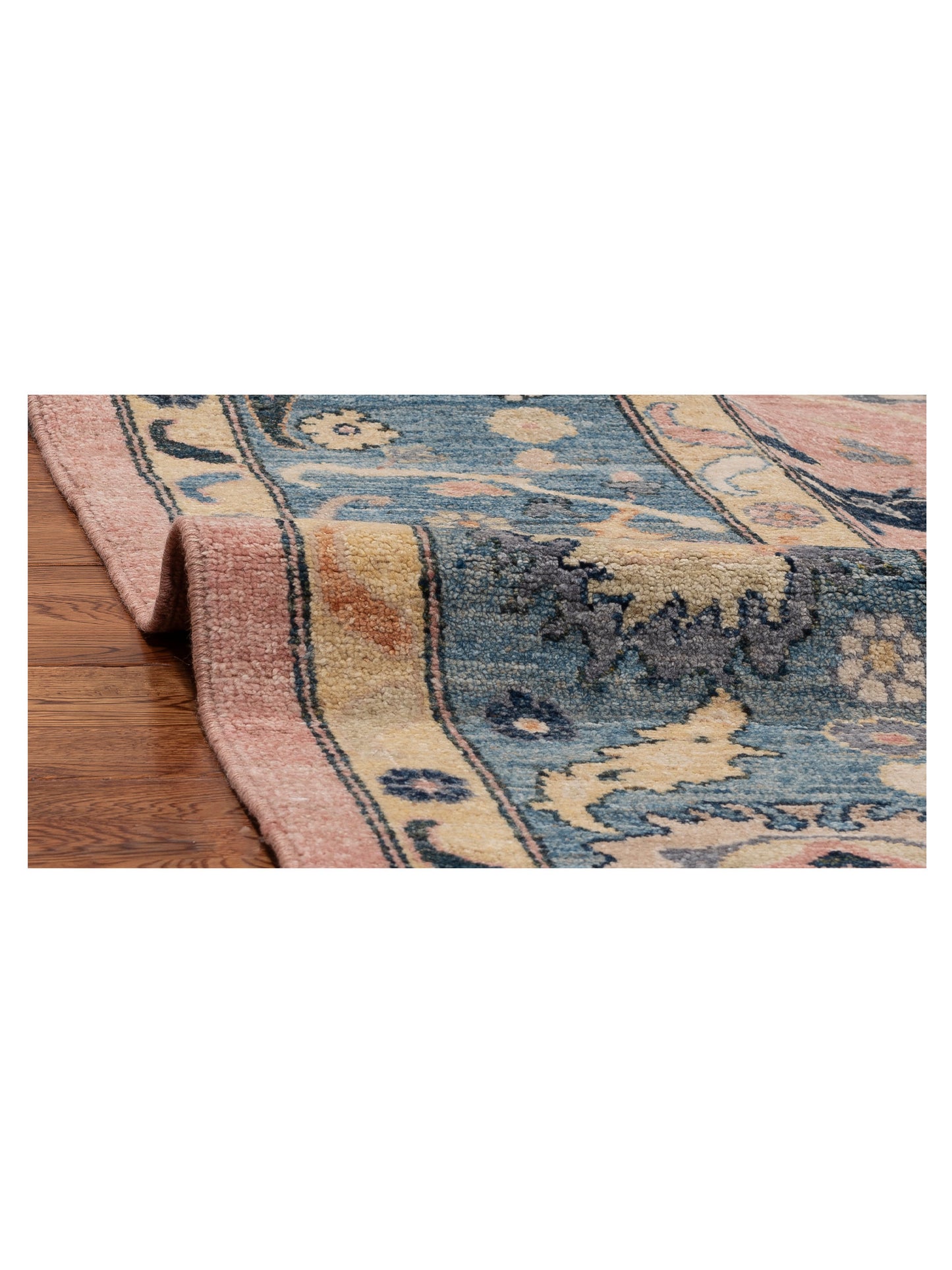 Oushak Pink Blue 8.3x9.9 Hand Knotted Rug