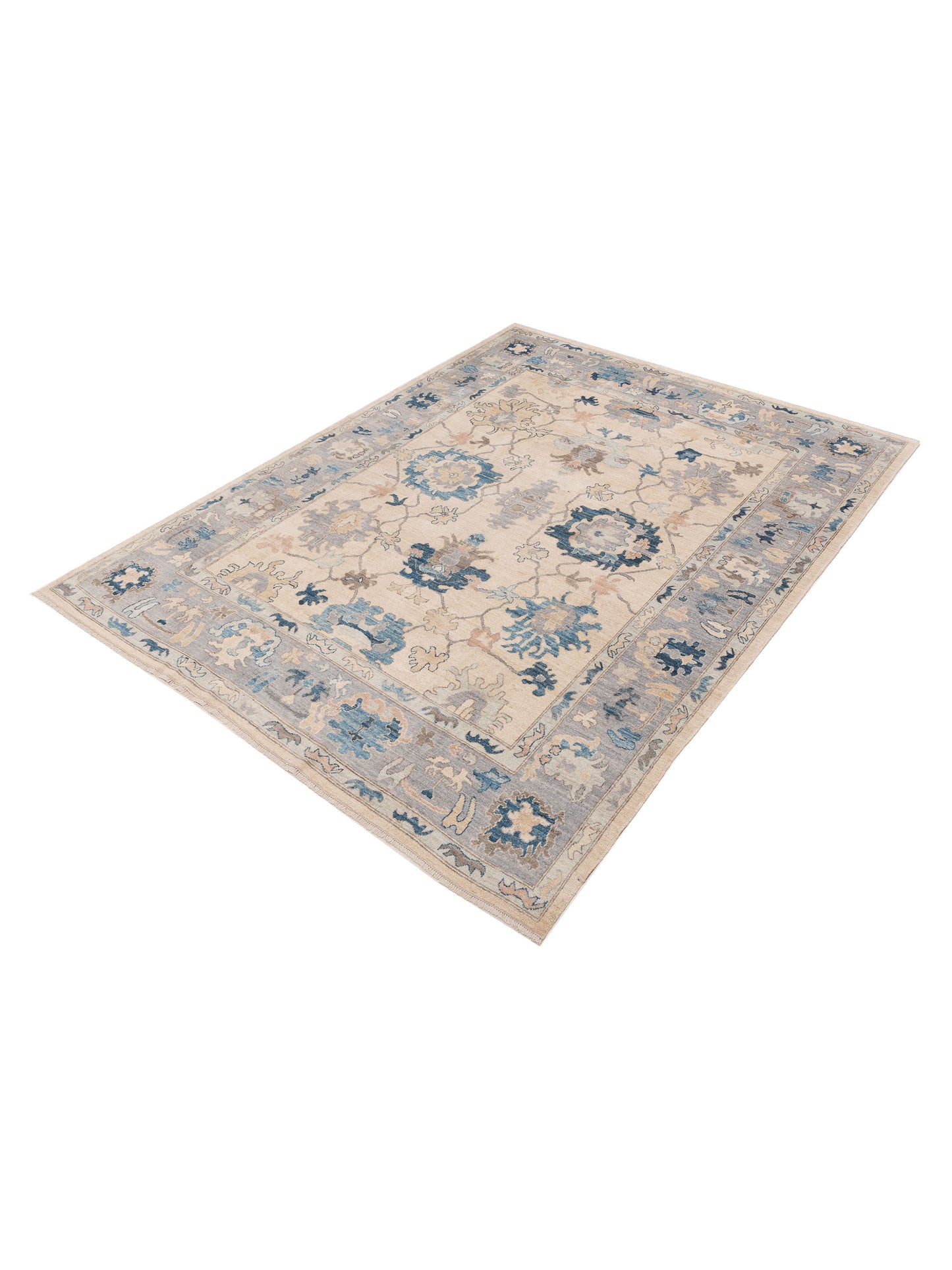 Oushak Ivory Gray 9.1x11.8 Hand Knotted Rug