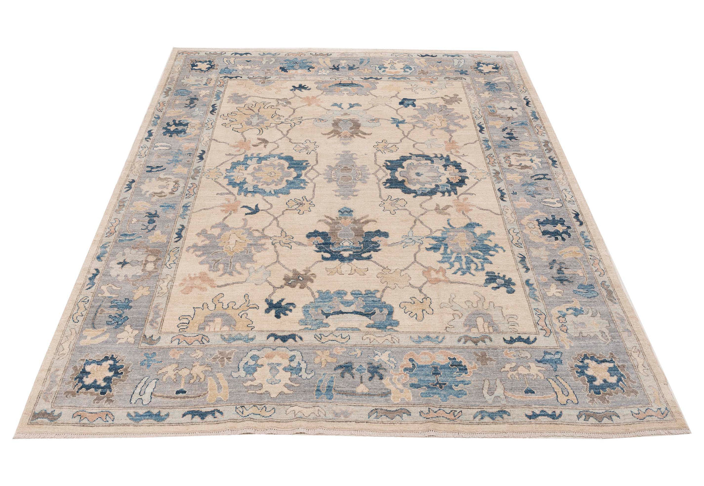 Oushak Ivory Gray 9.1x11.8 Hand Knotted Rug