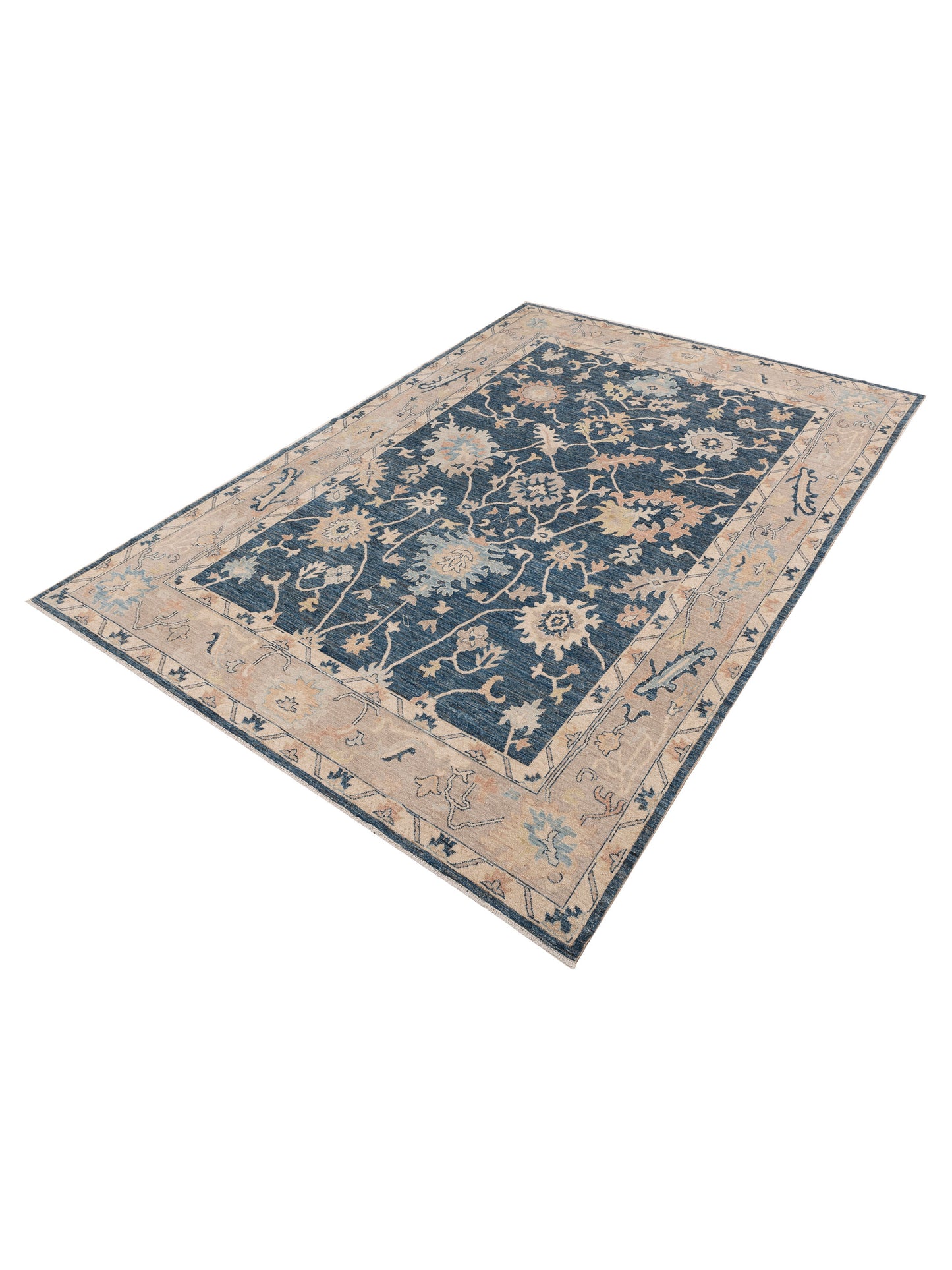 Oushak Blue Brown 9.11x13.9 Hand Knotted Rug