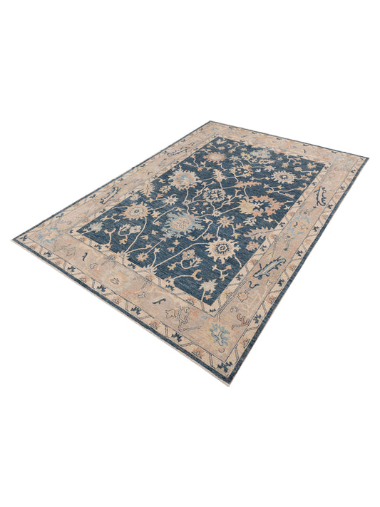 Oushak Blue Brown 9.11x13.9 Hand Knotted Rug