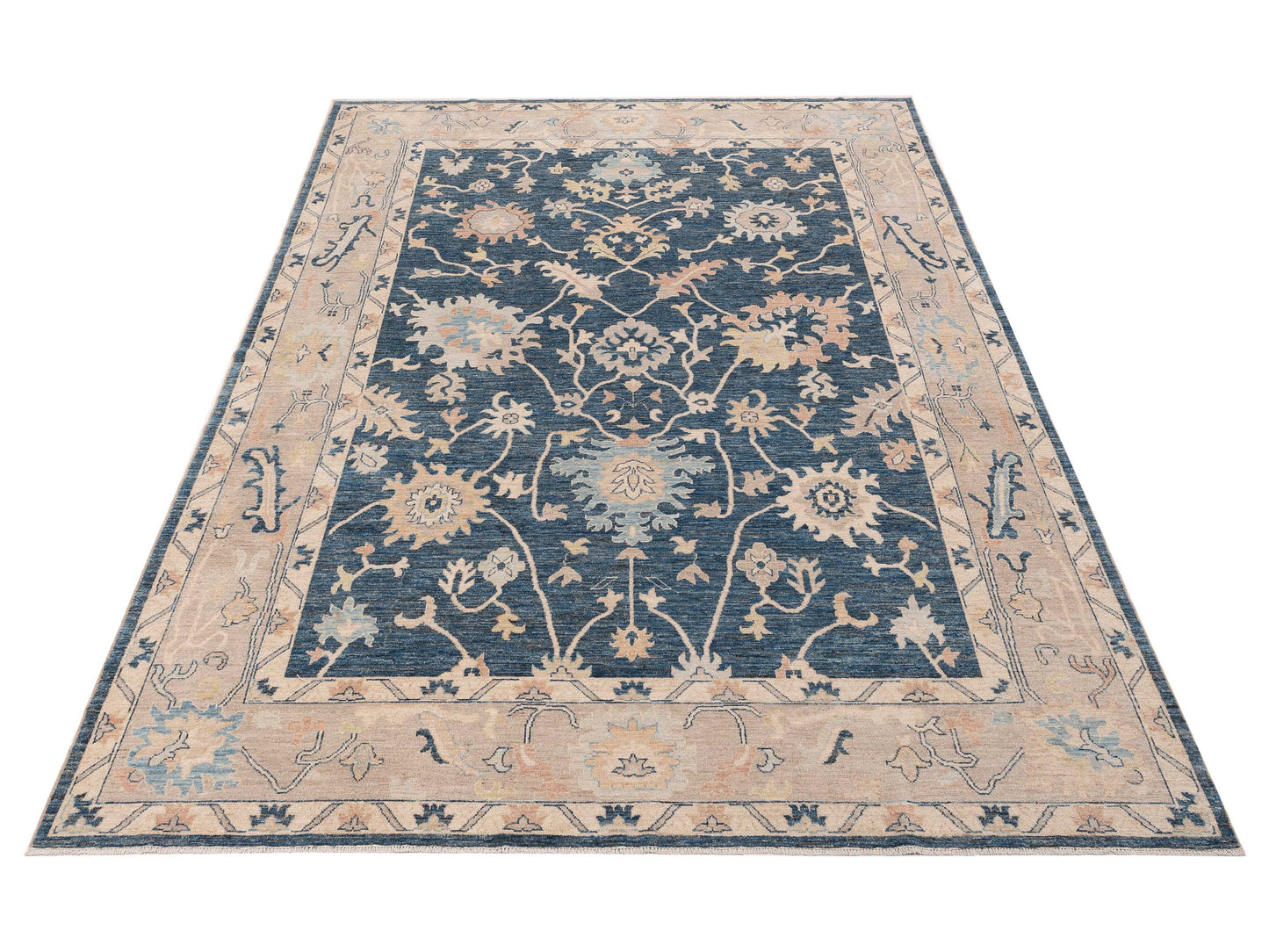 Oushak Blue Brown 9.11x13.9 Hand Knotted Rug