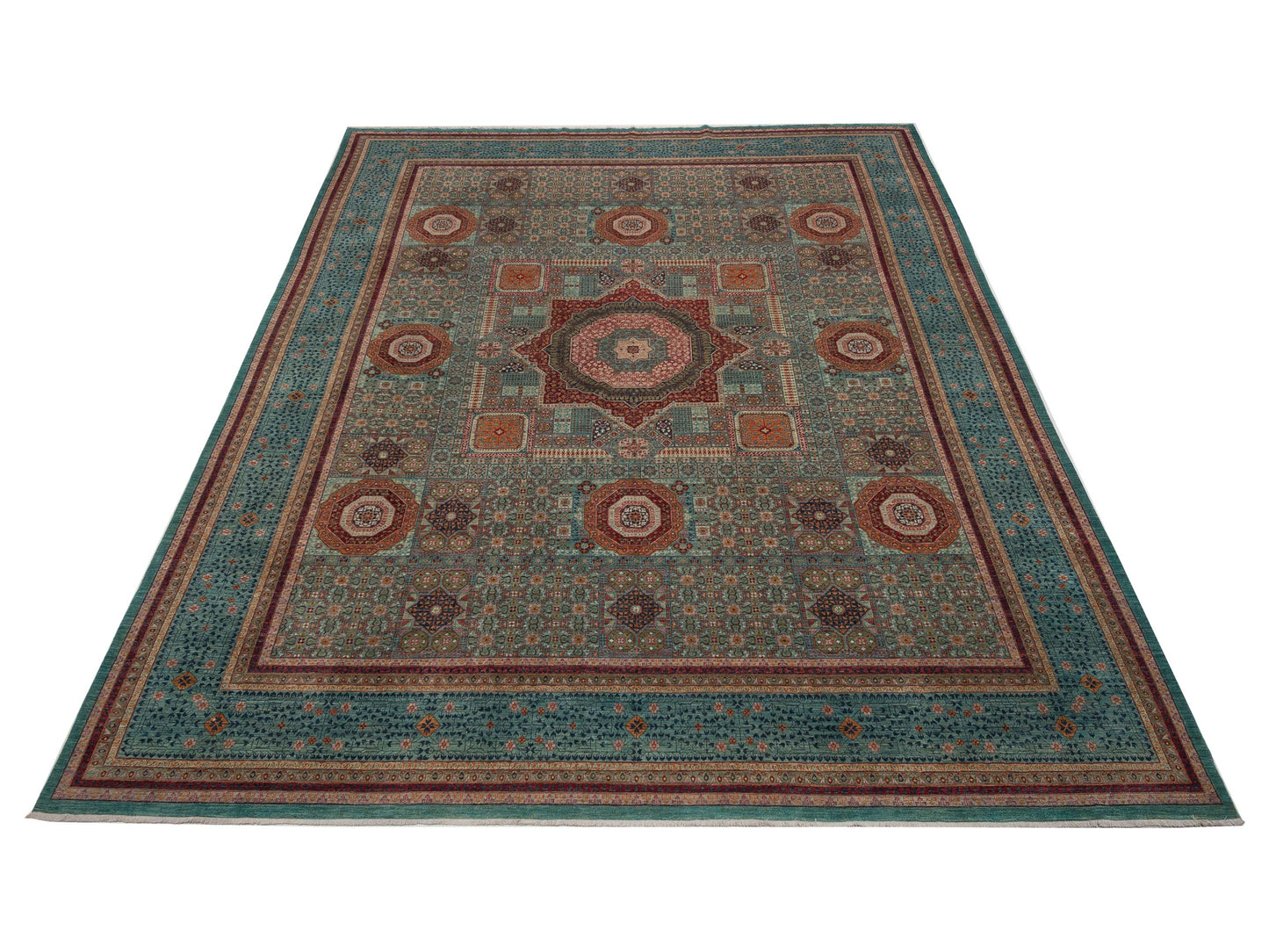 Mamluk Lux Green Blue 13.6x16.8 Hand Knotted Rug