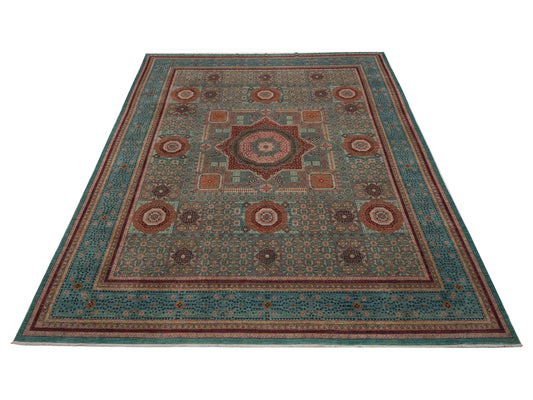 Mamluk Lux Green Blue 13.6x16.8 Hand Knotted Rug