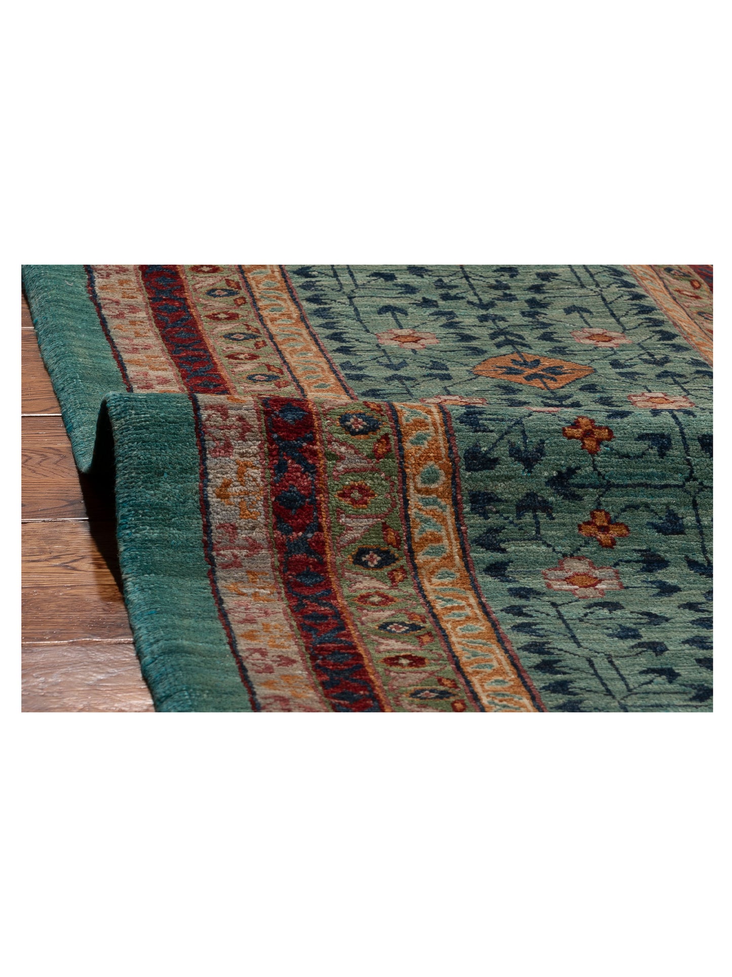 Mamluk Lux Green Blue 13.6x16.8 Hand Knotted Rug