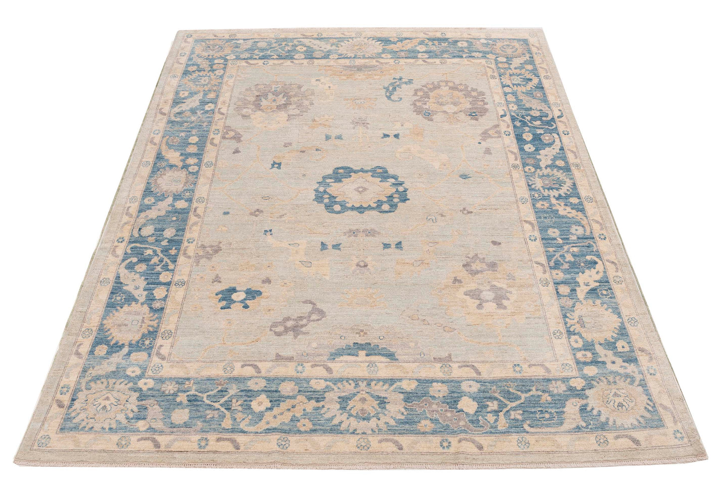 Oushak Silver Blue 9.2x12.3 Hand Knotted Rug