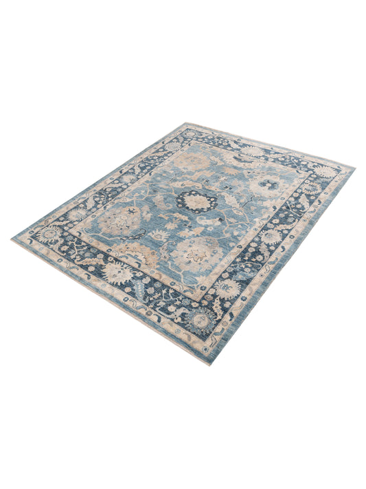 Oushak Blue Blue 8.2x10.1 Hand Knotted Rug