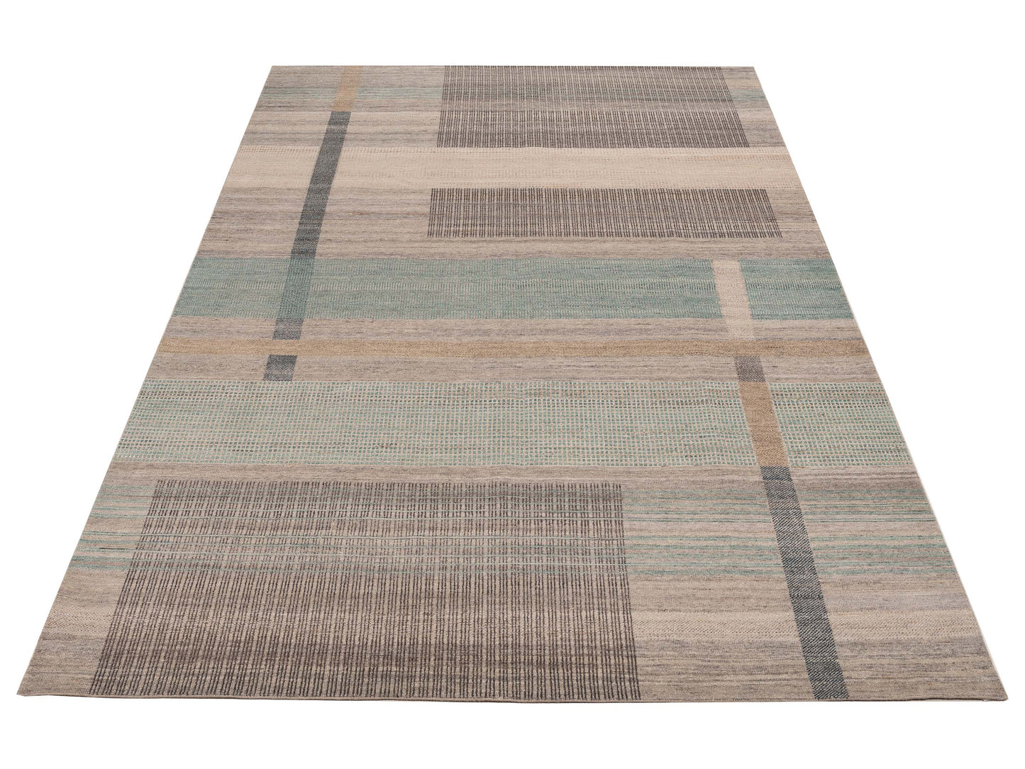 Toneva Taupe Green 9.10x14 Hand Knotted Rug