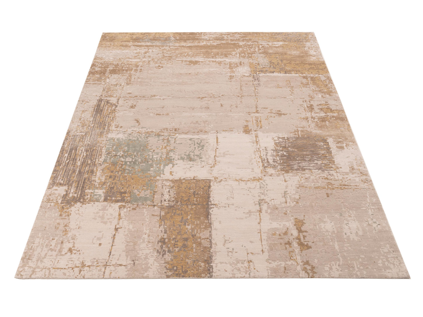 Tenzari Beige Gold 9x12 Hand Knotted Rug