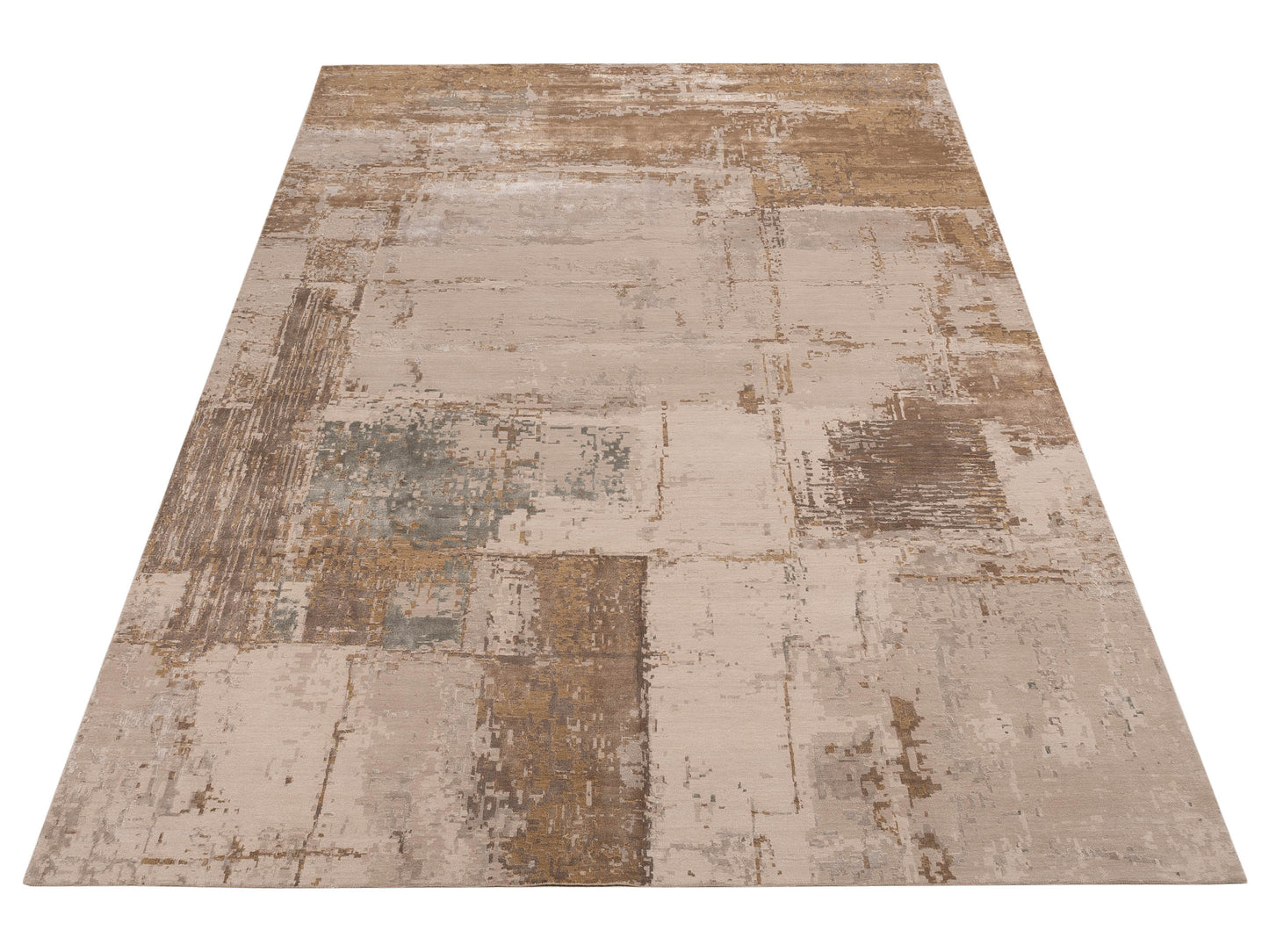 Tenzari Beige Gold 9.11x13.11 Hand Knotted Rug