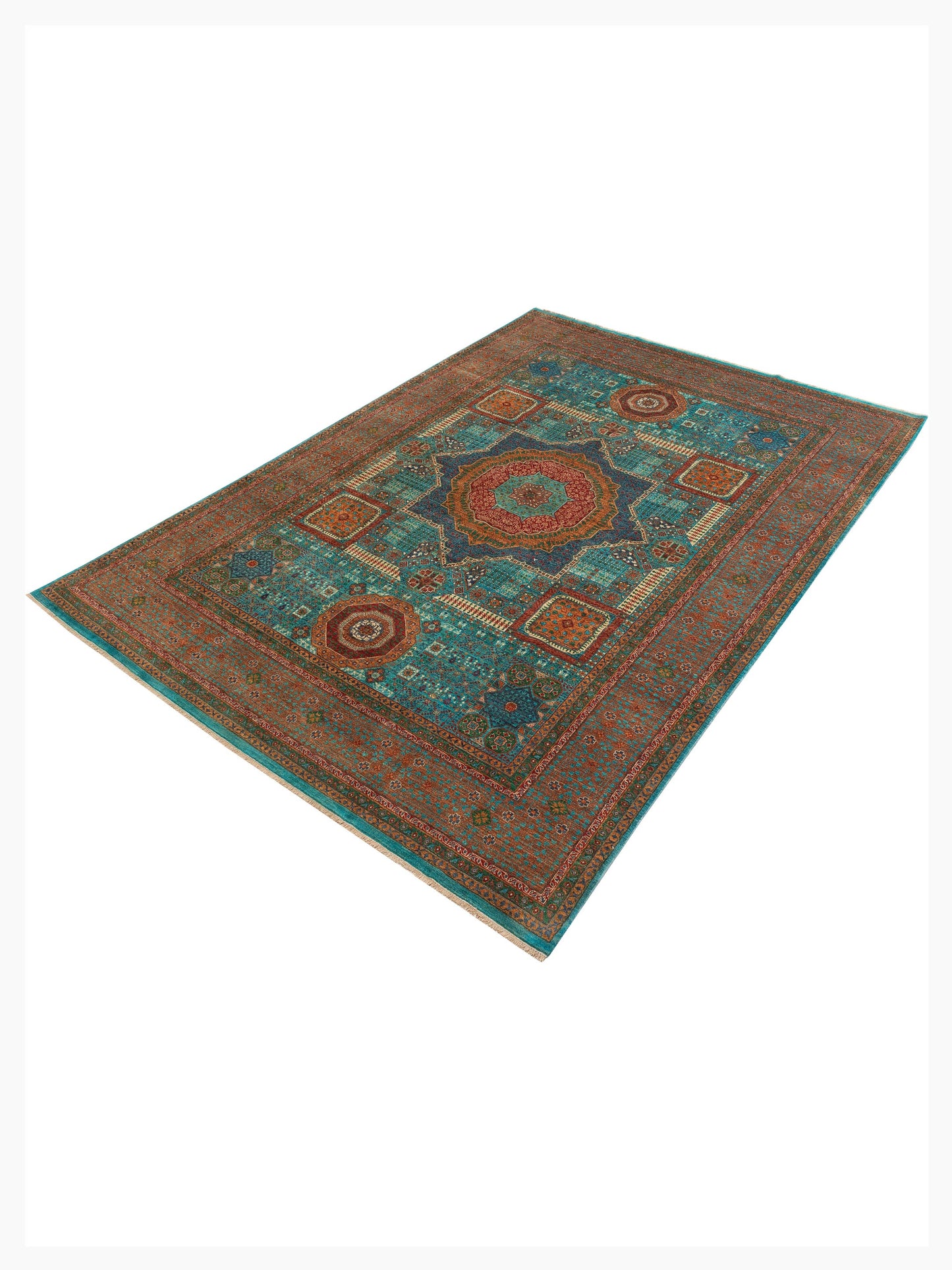 Mamluk Lux Turquoise Brown 9.1x12.6 Hand Knotted Rug