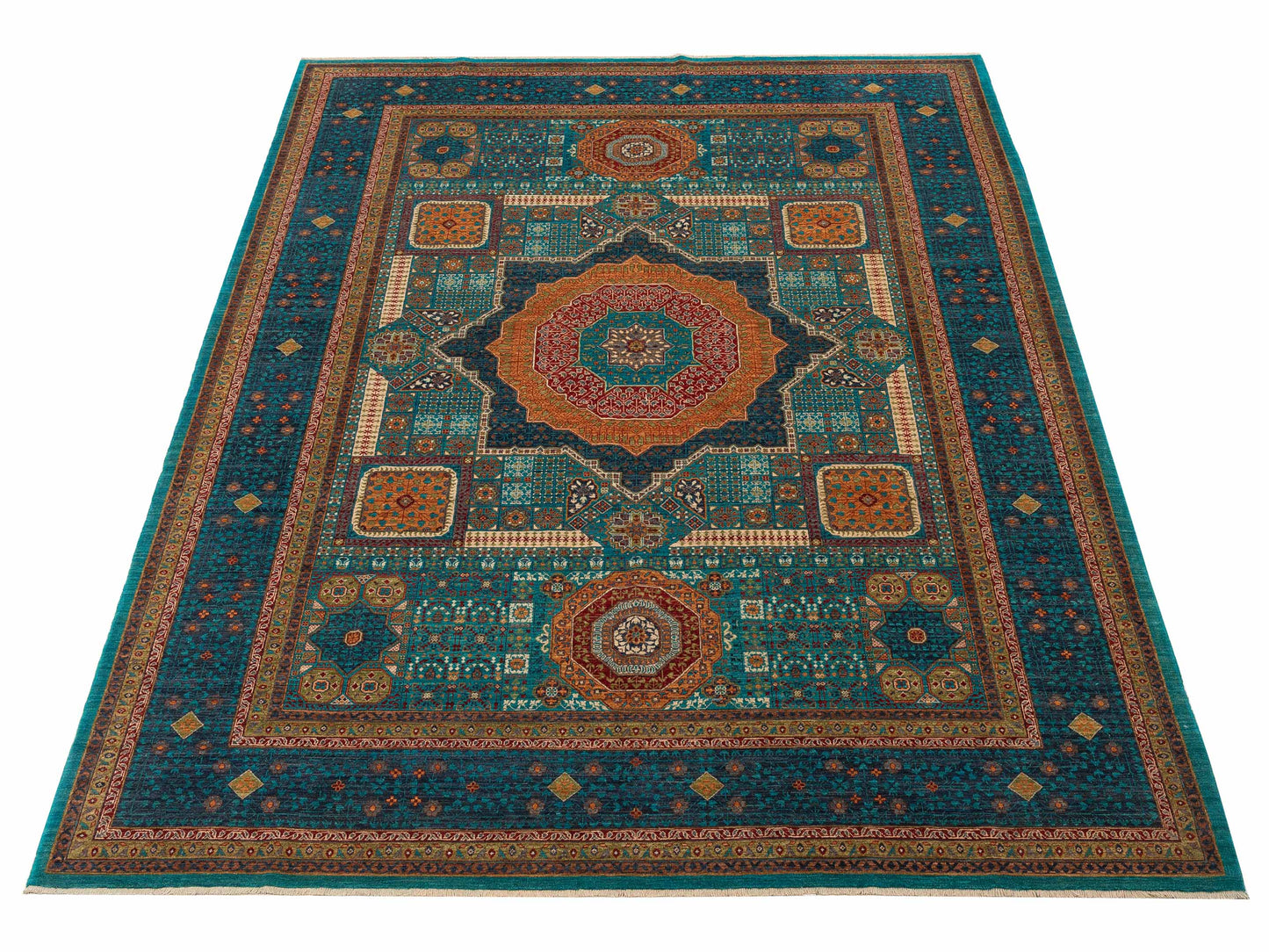 Mamluk Lux Turquoise Charcoal 9.2x12.2 Hand Knotted Rug