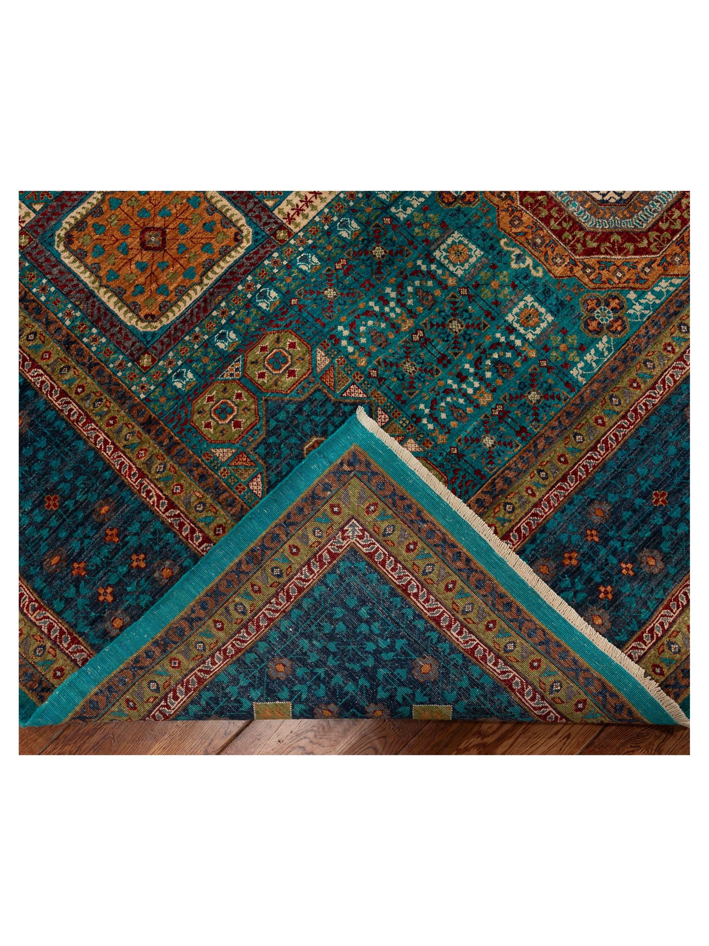 Mamluk Lux Turquoise Charcoal 9.2x12.2 Hand Knotted Rug
