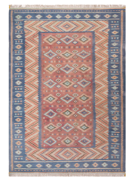 Nomad Old Afghan Dhurrie  Pink Blue Traditional