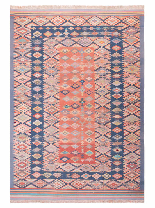 Nomad Old Afghan Dhurrie  Blue Pink Traditional