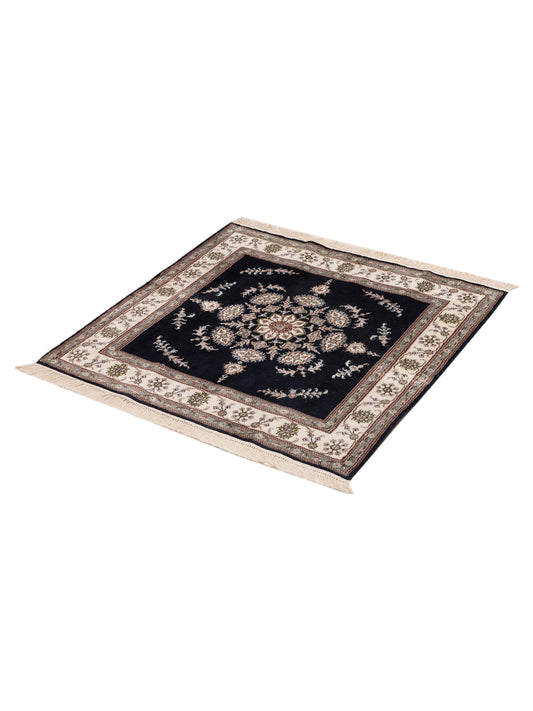 Turkeya Black Ivory 4.1x4.1 Hand Knotted Rug