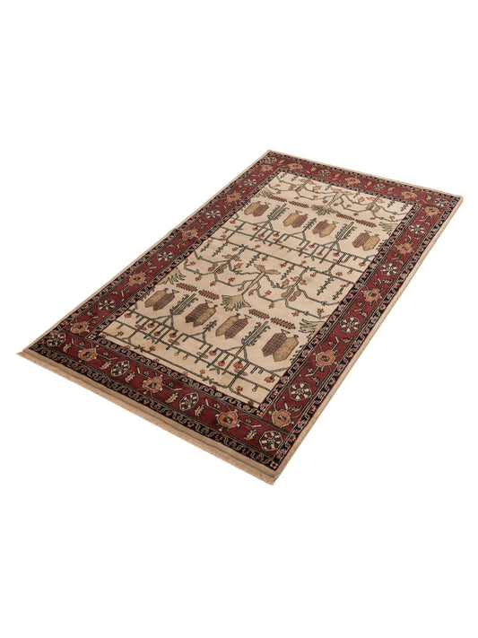 Modeva Ivory Brown 5.9x9.3 Hand Knotted Rug
