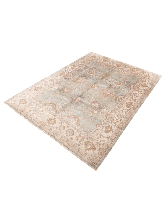 Oushara Light Green Ivory 9.2x11.11 Hand Knotted Rug