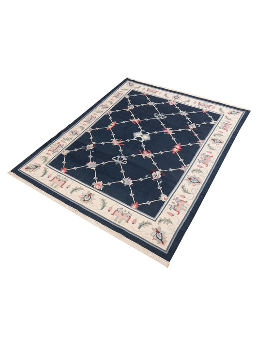 Soumak Dark Blue Ivory 8.4x9.10 Hand Woven Rug