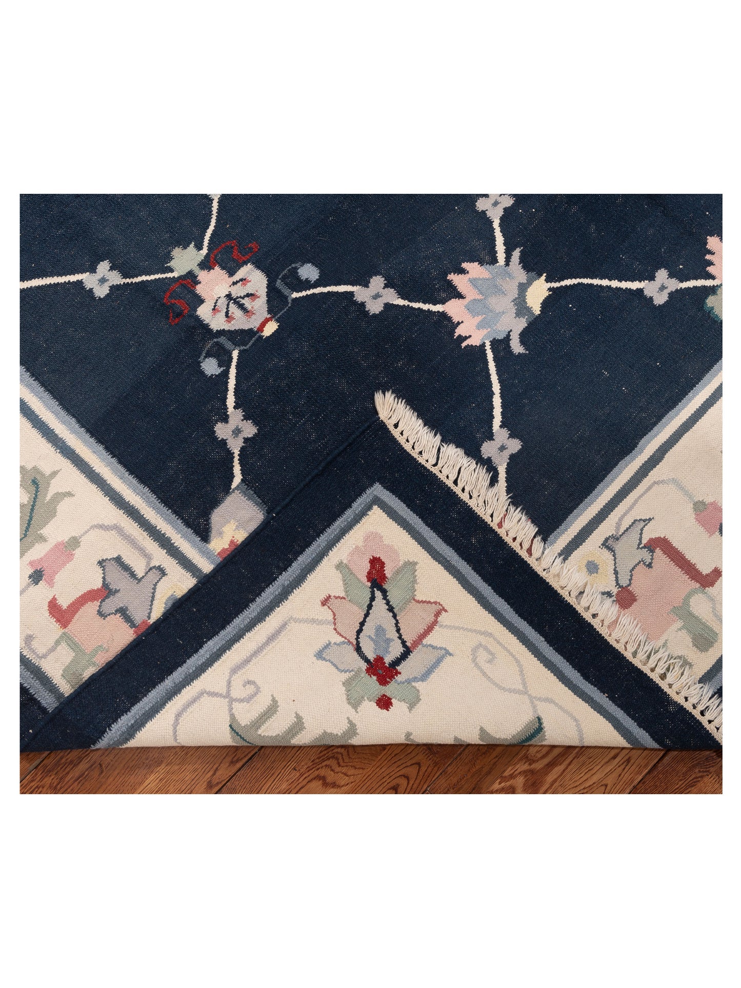 Soumak Dark Blue Ivory 8.4x9.10 Hand Woven Rug