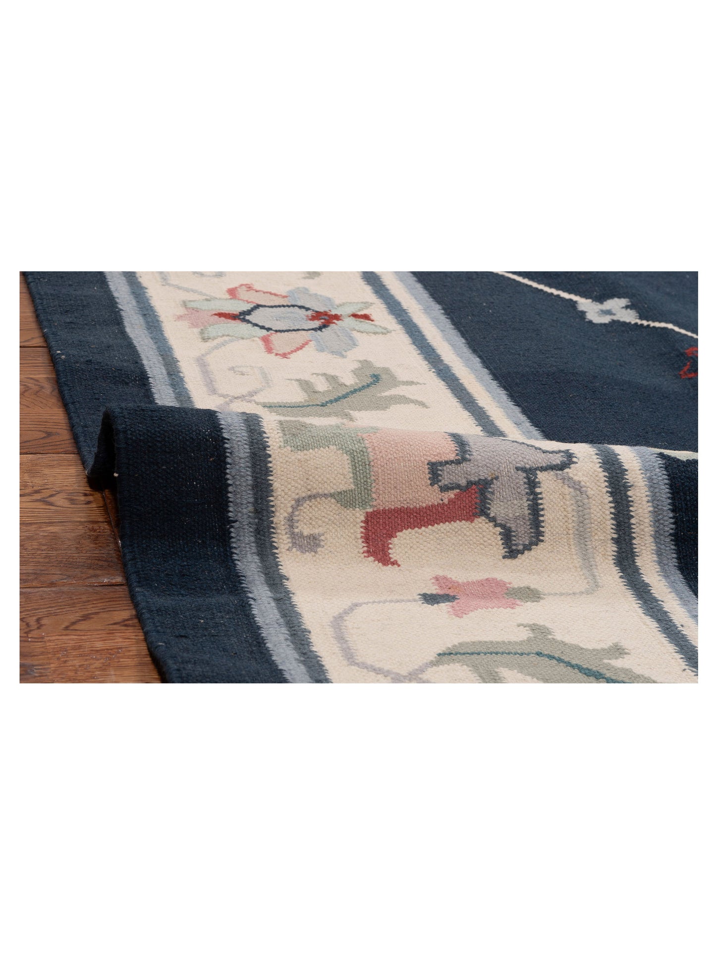 Soumak Dark Blue Ivory 8.4x9.10 Hand Woven Rug