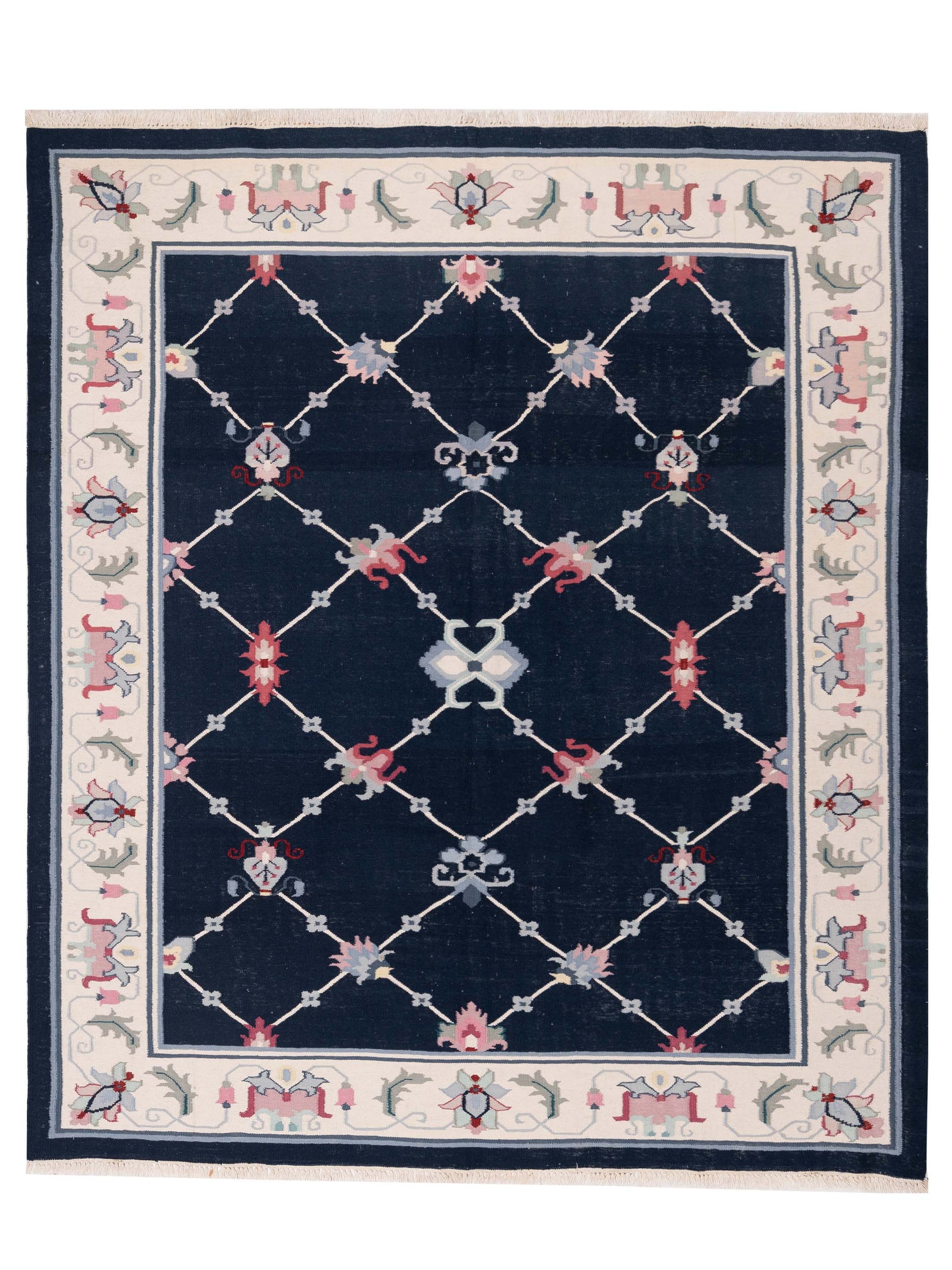 Rajpur Soumak  Dark Blue Ivory Traditional