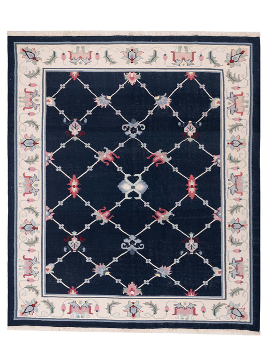 Rajpur Soumak  Dark Blue Ivory Traditional